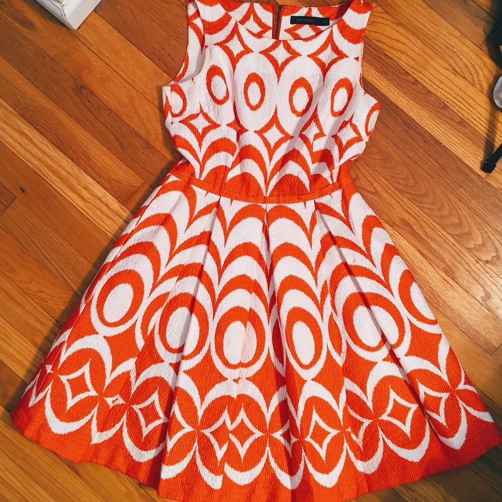 Vintage Inspired Orange and White A Line Dress